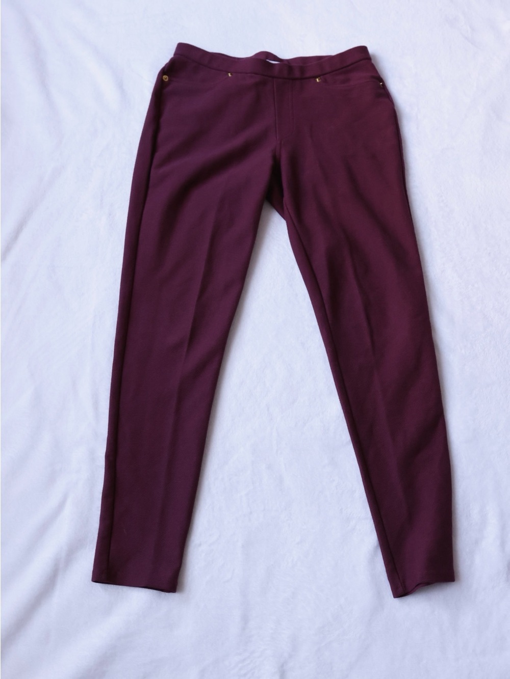 Michael Kors Womens P/S Burgundy Pull On Skinny Pants Stretch Gold